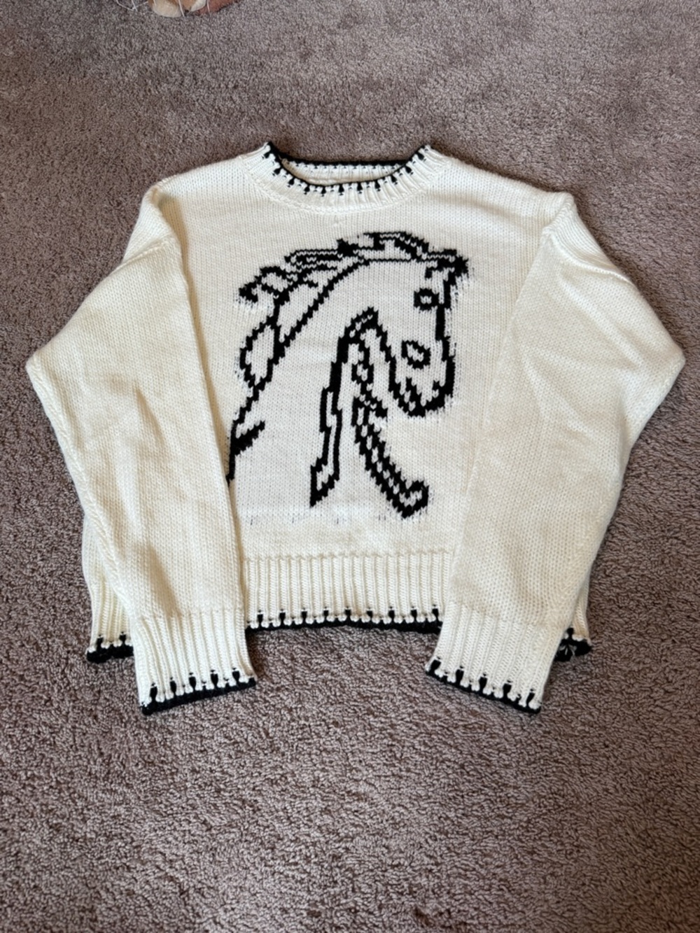 Cream Crewneck knit oversized equestrian horse Sweater